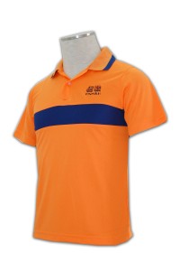 P215 polo恤訂做 扁機撞色 1間 polo恤設計     橙色   撞色彩藍色